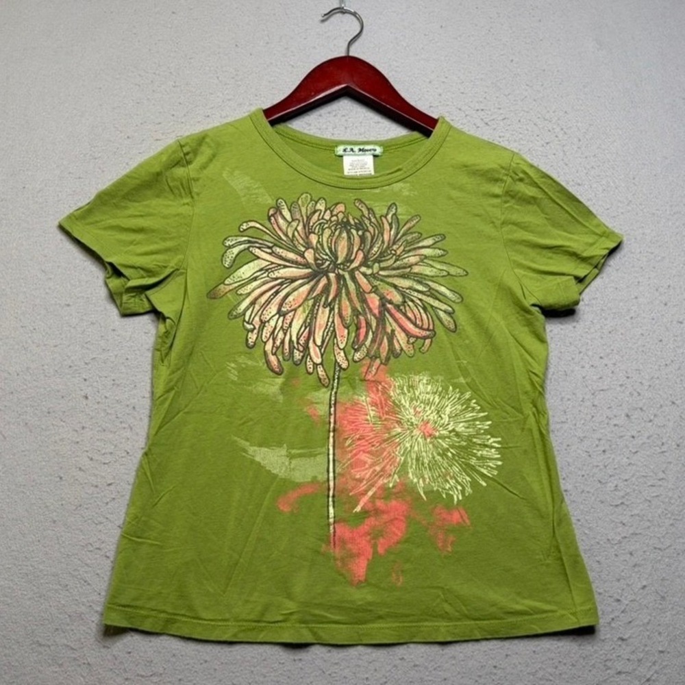 L.A. Movers Graphic T-Shirt Women Petite M Green Flower Y2K N7E3R119 Cotton